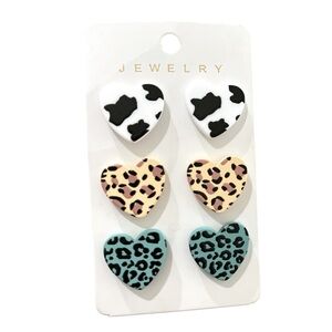 3 PIECE HEART SHAPED ANIMAL PRINT EARRINGS SET